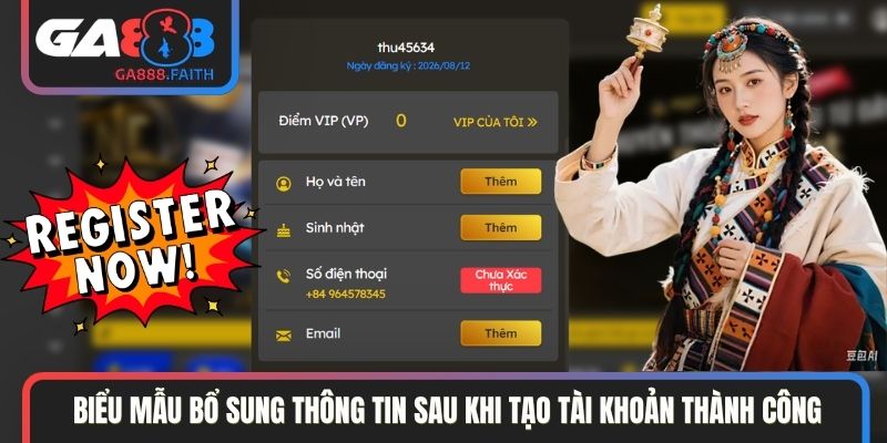 Biểu mẫu bổ sung thông tin sau khi tạo tài khoản thành công