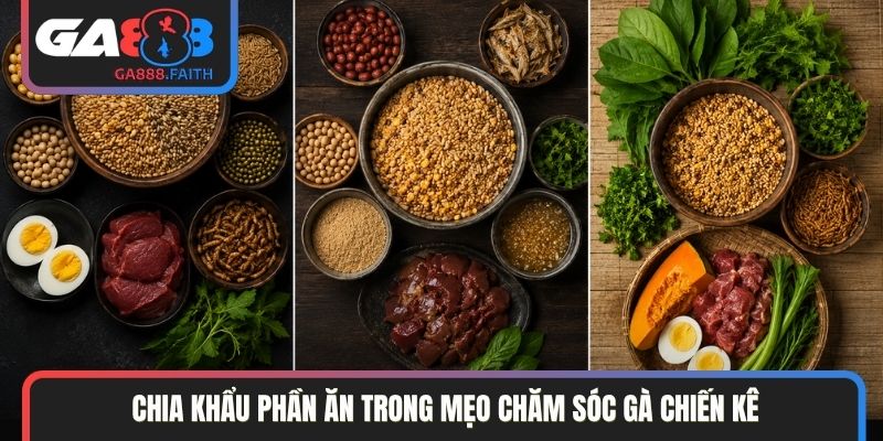 Chia khẩu phần ăn trong mẹo chăm sóc gà chiến kê